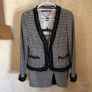 White House Black Market Houndstooth Chained Trimmed Jacket W/ Matching Skirt